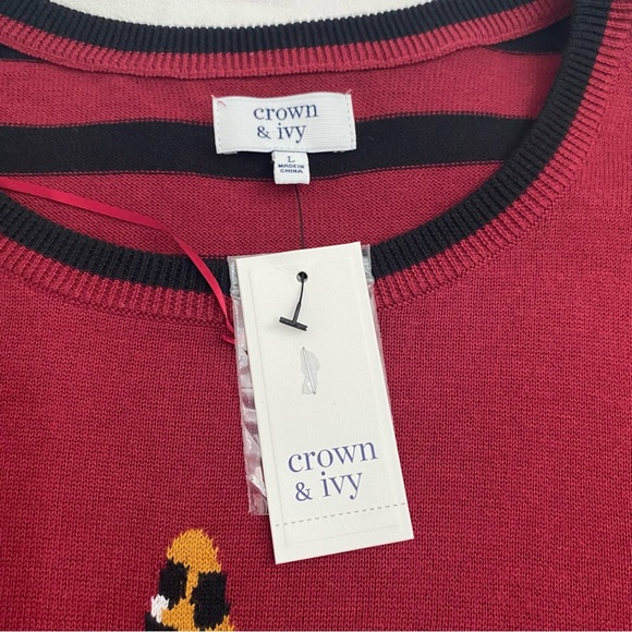 Crown & Ivy Cranberry Multicolor Intarsia Star Sweater With Stripes, Size Large - Picture 14 of 14